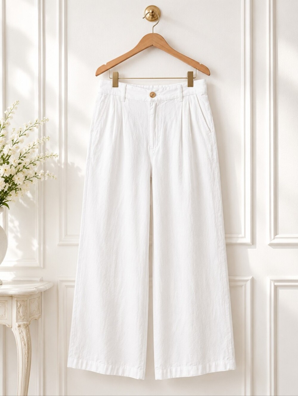 Dictionary White Linen Blend Wide Leg Pants | Size: XL 16 | High Rise Trouser - Picture 6 of 11